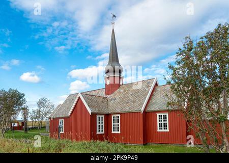 Norvège, Lofoten, Flakstadoya, Flakstad Kirke Banque D'Images