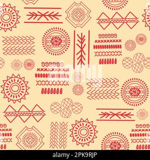 Art tribal africain antique avec motif de répétition sans couture. Symboles et icônes de motifs culturels ethniques tendance Illustration de Vecteur