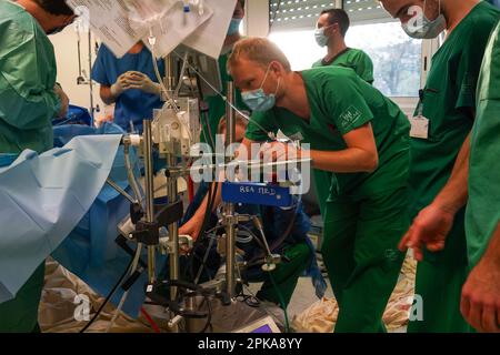 Formation de stagiaires médicaux à la technique ECMO, Oxygénation extracorporelle des membranes. Banque D'Images