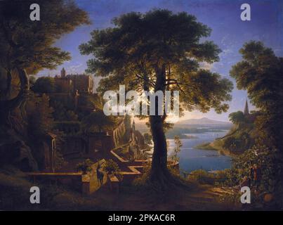 Château au bord de la rivière 1820 par Karl Friedrich Schinkel Banque D'Images