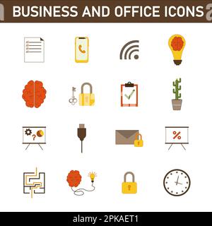 Collection d'icônes plates multicolores sur le sujet : affaires et bureau. Isolé sur fond blanc. Banque D'Images