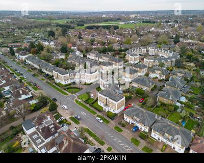 Vue aérienne de la zone résidentielle au sud de Chiswick Park, Chiswick, Londres, Royaume-Uni. Banque D'Images