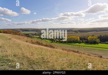 Vue de la réserve naturelle de Schafberg et de Nüssenberg près du village viticole de Zscheiplitz dans la plaine d'inondation de Unstrut, Burgenlandkreis, Saxe-Anhalt, Allemagne Banque D'Images