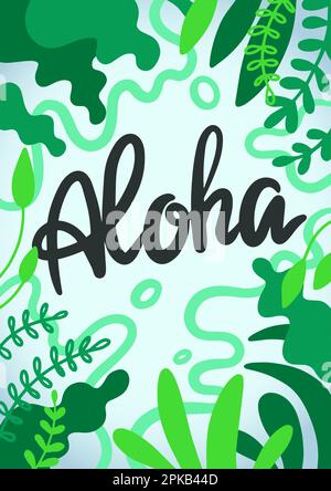 Aloha hawaii main dessiner poster floral, imprimé t-shirt, fête. Expression paradis d'été. Salutation en langue hawaïenne. Illustration vectorielle. Illustration de Vecteur