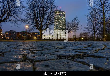 Aube à Francfort-sur-le-main à la BCE, Hesse, Allemagne Banque D'Images