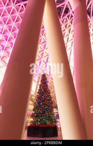 Angleterre, Londres, gare de Kings Cross, arbre de Noël Banque D'Images