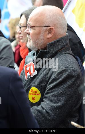 11ème journée de mobilisation contre la forme des réunions, les syndicats toujours unis malgré l'arrivée à la tête de la CGT de Sophie Binet Banque D'Images