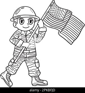 Drapeau de détention de soldat page de coloriage isolée Illustration de Vecteur