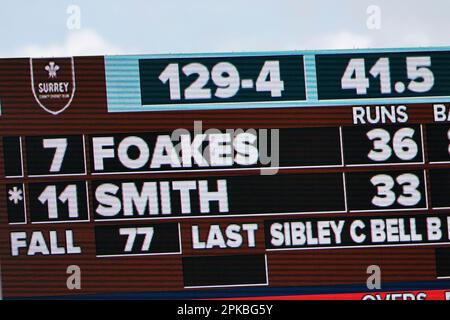 6th avril 2023 ; Old Trafford, Manchester, Angleterre : championnat du comté de la division 1, Lancashire versus Surrey Day 1 ; Banque D'Images