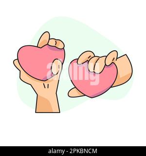 illustration vectorielle plate, mains mignonnes tenant un coeur Illustration de Vecteur