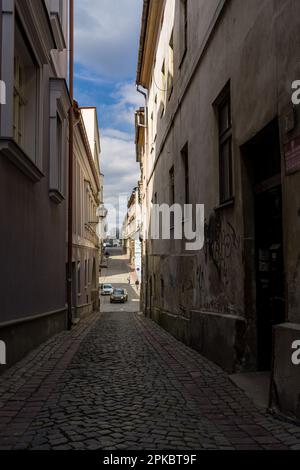 La rue la plus étroite de la ville de Bielsko-Biała, la rue Juliusza Słowackiego Banque D'Images