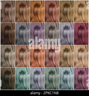 Collage d'échantillons de cheveux multicolores. Palette de couleurs Banque D'Images