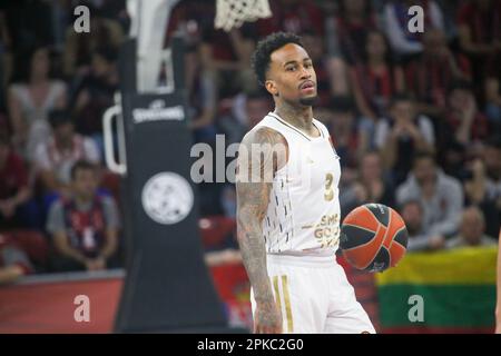 Vitoria-Gasteiz, Espagne, 06th avril 2023: Le joueur de LDLC ASVEL Villeurbanne, Dee Bost avec le ballon lors du match de 33rd de l'Euroligue 2022-23 régulière des compagnies aériennes turques entre Cazoo Baskonia Vitoria-Gasteiz et LDLC ASVEL Villeurbanne, sur 6 avril 2023, à l'arène Buesa à Vitoria, en Espagne. Credit: Alberto Brevers / Alay Live News Banque D'Images