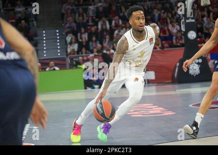 Vitoria-Gasteiz, Espagne, 06th avril 2023: Le joueur de LDLC ASVEL Villeurbanne, Dee Bost avec le ballon lors du match de 33rd de l'Euroligue 2022-23 régulière des compagnies aériennes turques entre Cazoo Baskonia Vitoria-Gasteiz et LDLC ASVEL Villeurbanne, sur 6 avril 2023, à l'arène Buesa à Vitoria, en Espagne. Credit: Alberto Brevers / Alay Live News Banque D'Images