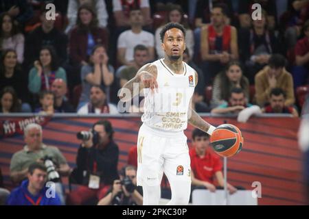 Vitoria-Gasteiz, Espagne, 06th avril 2023: Le joueur de LDLC ASVEL Villeurbanne, Dee Bost avec le ballon lors du match de 33rd de l'Euroligue 2022-23 régulière des compagnies aériennes turques entre Cazoo Baskonia Vitoria-Gasteiz et LDLC ASVEL Villeurbanne, sur 6 avril 2023, à l'arène Buesa à Vitoria, en Espagne. Credit: Alberto Brevers / Alay Live News Banque D'Images