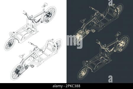 Illustration vectorielle stylisée de modèles isométriques de vélo cargo Illustration de Vecteur