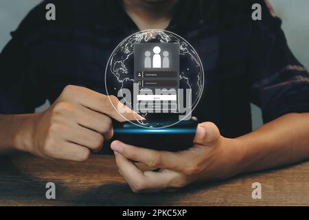 Système d'authentification des utilisateurs avec nom d'utilisateur et mot de passe concept de cybersécurité la technologie de sécurité protège les informations personnelles. concept de cybersécurité Banque D'Images