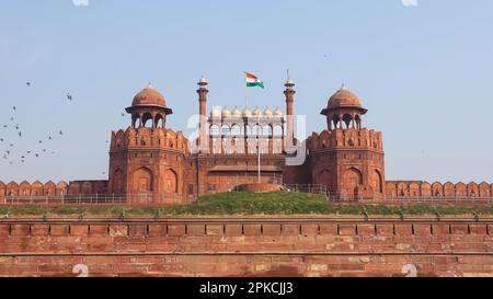 Belle vue du fort Rouge, vieux Delhi, Lal Qila, fort construit par l'empereur moghol, Delhi, Inde. Banque D'Images