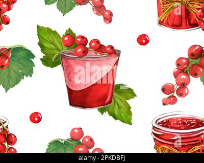 Motif sans couture avec baies rouges. Cassis d'aquarelle isolé sur fond blanc. Coupez les branches de baies d'art. Banque D'Images