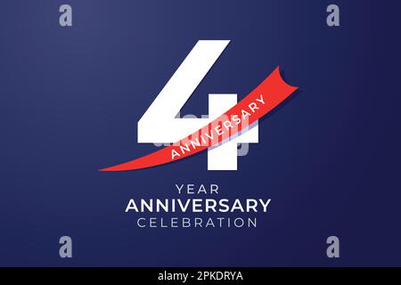 célébration de l'anniversaire de 4th avec numéro blanc et illustration du ruban rouge Illustration de Vecteur