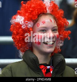 Malmö, Suède. 07th avril 2023. Eleda Stadion, Malmö, Suède, April7th 2023: Supporter danois avant le match amical sur 7 avril 2023 entre la Suède et le Danemark à Eleda Stadion à Malmö, Suède (Peter Sonander/SPP) Credit: SPP Sport Press photo. /Alamy Live News Banque D'Images