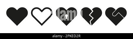 Jeu d'icônes en forme de cœur. Différentes icônes de cœur Illustration de Vecteur