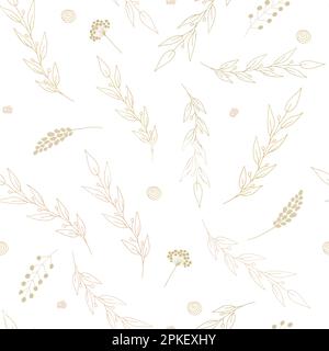 Branches botaniques beige motif sans couture. Motif vectoriel minimaliste élégant dessiné à la main. Arrière-plan éléments floraux. Pour les cartes, les invitations, enregistrez Illustration de Vecteur