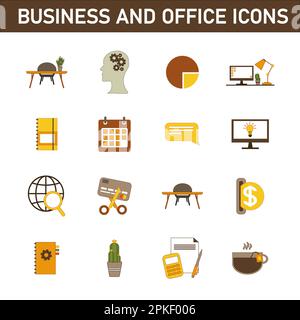 Collection d'icônes plates multicolores sur le sujet : affaires et bureau. Isolé sur fond blanc. Banque D'Images