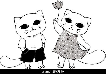 Chatons noir et blanc dessin main mignon illustration vectorielle Illustration de Vecteur
