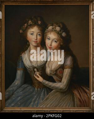 Grande duchesse Alexandra Pavlovna de Russie (1783-1801) et Grande duchesse Elena Pavlovna de Russie (1784-1803). Filles de l'empereur Paul Ier de Russie. Maison de Holstein-Gottorp-Romanov. Portrait des filles de l'empereur Paul I (Elena, à droite, et Alexandra, à gauche) par Nikolai Sintsov (1870-?), 1911, après un tableau d'Elisabeth Vigee le Brun (1755-1842) du Musée de l'Ermitage (Saint-Pétersbourg). Galerie nationale d'art. Sofia. Bulgarie. Auteur: Nikolai Armatonovich Sintsov (1870-?). Artiste russe. Banque D'Images