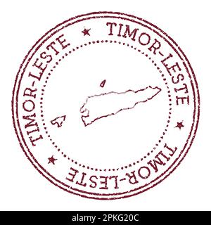 Timbre rond en caoutchouc du Timor-Leste avec carte des pays. Timbre passeport rouge vintage avec texte circulaire et étoiles, illustration vectorielle. Illustration de Vecteur