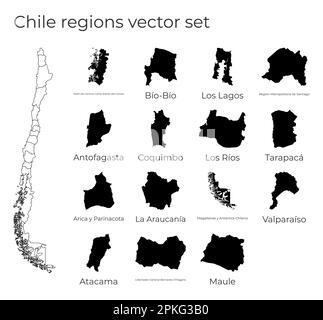Carte du Chili avec les formes des régions. Carte vectorielle vierge du pays avec les régions. Frontières du pays pour votre infographie. Illustration vectorielle. Illustration de Vecteur