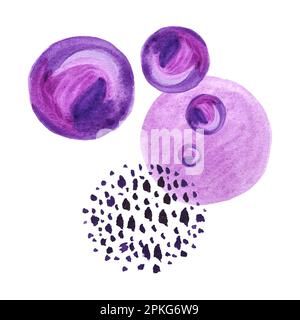 Aquarelle cercle, bourre, tache violet peint à la main pour une utilisation en mariage, vacances, logo et design décoratif. Illustration isolée sur fond blanc Banque D'Images