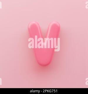 3D lettre V majuscule rose avec une surface brillante sur fond rose. Illustration de Vecteur
