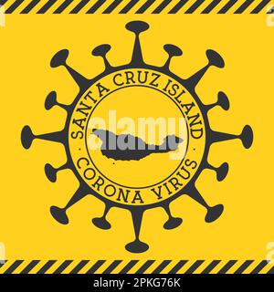 Virus Corona dans l'île de Santa Cruz signe. Badge rond avec forme de virus et carte de Santa Cruz. Timbre de verrouillage de l'épidemy de l'île jaune. Illustration vectorielle Illustration de Vecteur