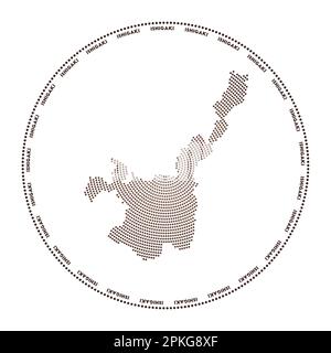 Logo rond Ishigaki. Forme de style numérique d'Ishigaki en cercle pointillé avec le nom de l'île. Icône technologique de l'île avec points en dégradé. Vecteur net illu Illustration de Vecteur