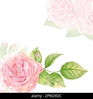Modèle d'invitation de mariage avec fleurs aquarelle peintes à la main de couleur rose. Fond floral décoratif parfait pour la fabrication de cartes, l'invitation à un mariage Banque D'Images