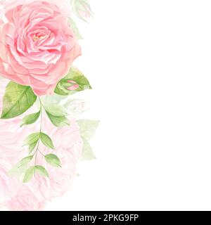 Carte fleurie avec roses aquarelle. Style rustique. Pour le mariage, l'anniversaire, la fête, enregistrez la date. Banque D'Images