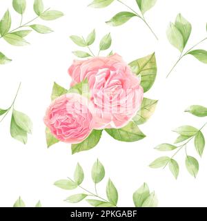 Motif sans couture avec fleurs et feuilles de printemps.motif floral pour papier peint ou tissu. Carreaux botaniques. Arrière-plan dessiné à la main. Banque D'Images