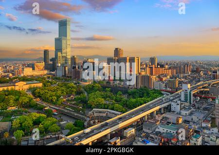 Osaka, Japon paysage urbain dans le district Abeno. Banque D'Images