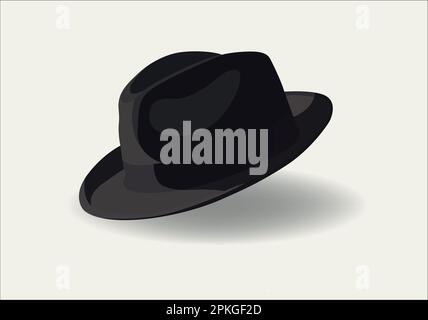 Chapeau Fedora, vue latérale. Laine ou feutre, gris foncé, couleur noire. Homme, accessoire tête unisexe. Illustration vectorielle graphique de style réaliste. Illustration de Vecteur