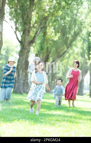 Famille de trois générations de peupliers Banque D'Images