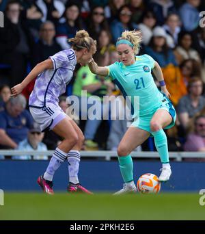 Londres, Royaume-Uni. 07th avril 2023. Londres, Angleterre, 7 avril 2023 : Ellie Carpenter (21 Australie) en action lors du match international de football amical entre l'Australie et l'Écosse au stade Cherry Red Records de Londres, Angleterre. (James Whitehead/SPP) crédit: SPP Sport Press photo. /Alamy Live News Banque D'Images