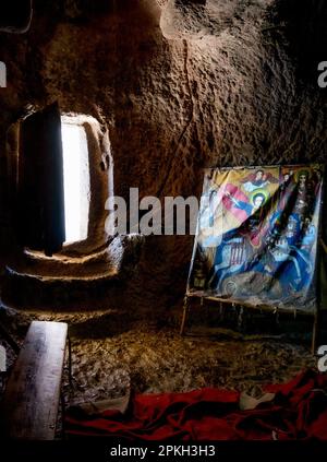 Œuvres d'art et tapisserie orthodoxes chrétiens éthiopiens à Lalibela, en Éthiopie Banque D'Images