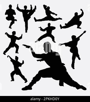 Silhouettes d'art martial Wushu mâle et femelle Illustration de Vecteur