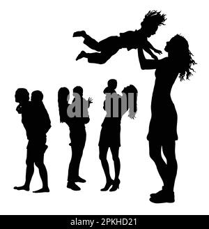 Parent heureux avec silhouettes de fils Illustration de Vecteur