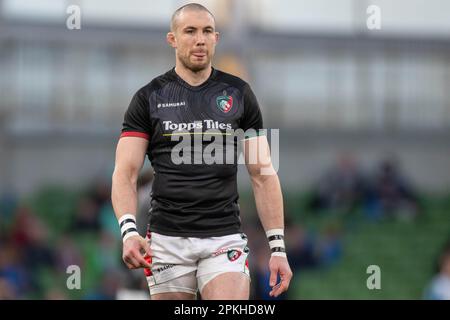 Dublin, Irlande. 08th avril 2023. Mike Brown de Leicester pendant la Heineken Champions Cup, quart de finale du match entre Leinster Rugby et Leicester Tigers au stade Aviva de Dublin, Irlande sur 7 avril 2023 (photo par Andrew SURMA/ Credit: SIPA USA/Alay Live News Banque D'Images