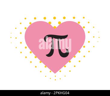 Coeur rose avec symbole Pi isolé sur fond de point de Polka jaune Illustration de Vecteur