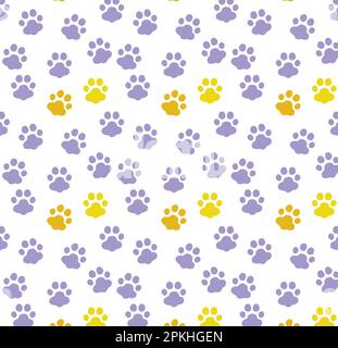 Motif à imprimé Paw jaune et violet pour le textile. Imprimé chien et chat Illustration de Vecteur