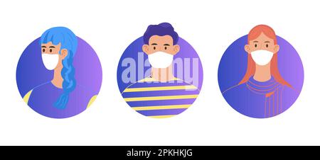 Covid 19 personnes portant des masques protecteurs avatar dégradé fille portant un foulard et un masque Illustration de Vecteur